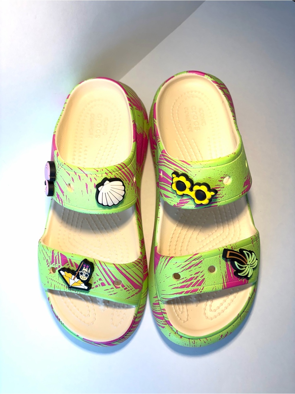 CROCS - 7 Classic Spring Break Crush Platform Lime Slip On Sandals - Picture 3 of 8
